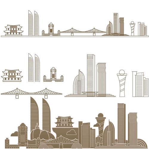 廈門福建地標(biāo)志手繪插畫建筑剪影景點(diǎn)天際線條描稿城市設(shè)計(jì)素材
